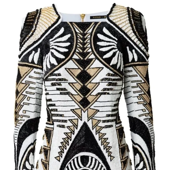 Balmain H&M Rhinestone Beaded Embellished Dress US 8 RARE New Years Party - Picture 15 of 16